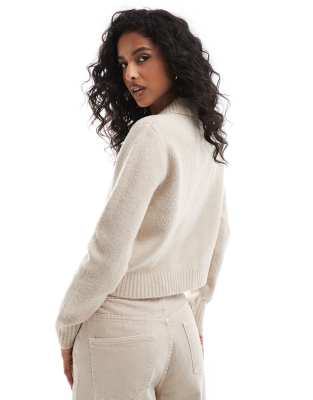 Threadbare Knit Collar Detail Sweater In Neutral