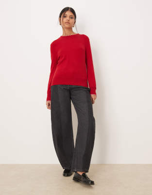 Threadbare Knit Crew Neck Sweater With Contrast Neckline In Red