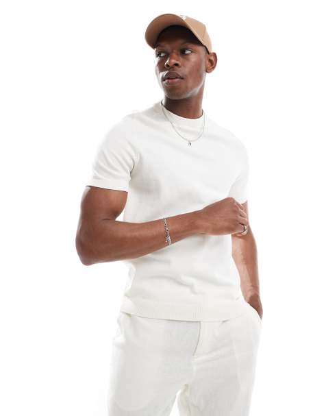 Threadbare knit crew neck T-shirt in ecru - view 1