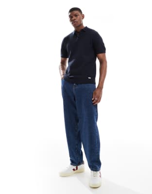 Threadbare Knit Polo Shirt In Navy