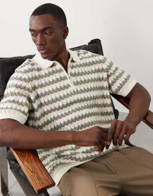 Threadbare Knit Quarter Zip Short Sleeve Polo Top In Multi