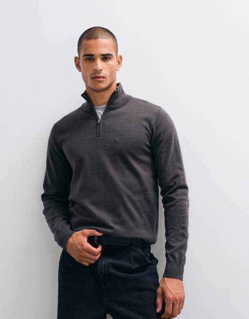 Threadbare knit quarter zip sweater in charcoal, 3 of 5