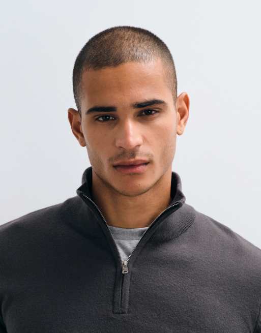Threadbare knit quarter zip sweater in charcoal, 4 of 5