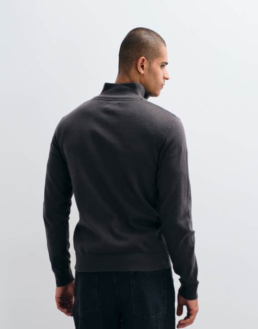 Threadbare knit quarter zip sweater in charcoal, 5 of 5