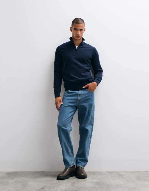 Threadbare knit quarter zip sweater in navy, 2 of 5