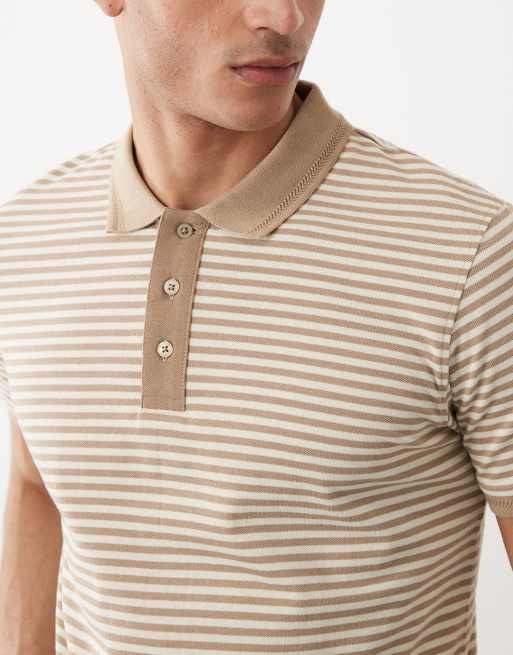 Threadbare knit short sleeve polo top in stone and ecru stripes, 4 of 5