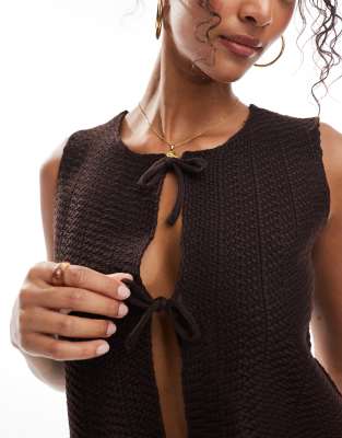 Threadbare Knit Tie Front Vest In Brown