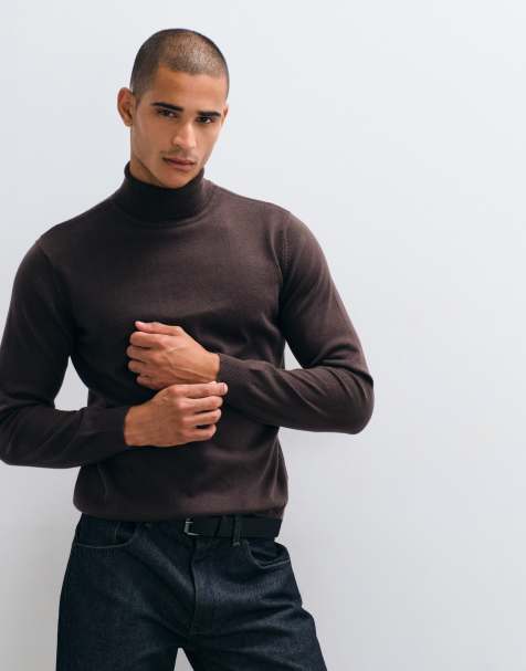 Threadbare knit turtleneck sweater in chocolate brown - view 1