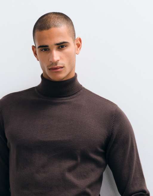 Threadbare knit turtleneck sweater in chocolate brown, 3 of 5