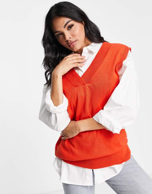 Threadbare knit v neck vest in orange | ASOS