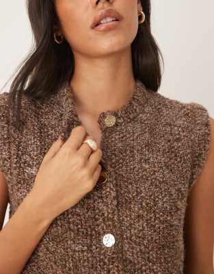 Threadbare Knit Vest With Gold Buttons In Brown