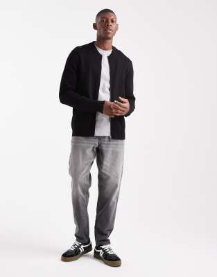 Threadbare Knit Zip Through Bomber Cardigan In Black