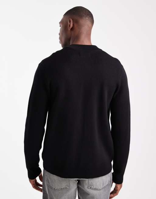 Threadbare knit zip through bomber cardigan in black, 3 of 5