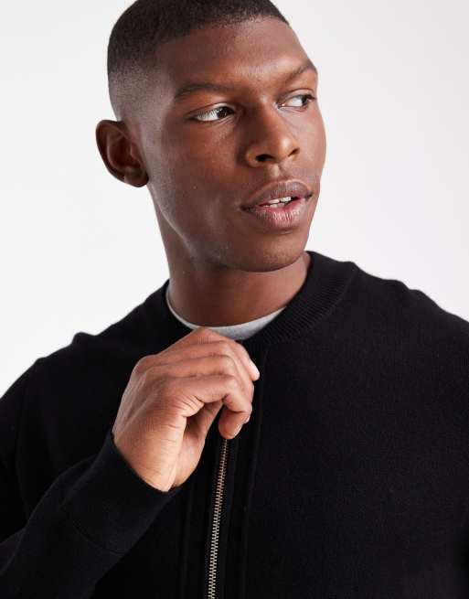 Threadbare knit zip through bomber cardigan in black, 5 of 5