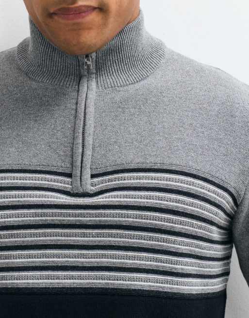 Threadbare knitted 1/4 zip jumper with contrast stripes in black, 2 of 5