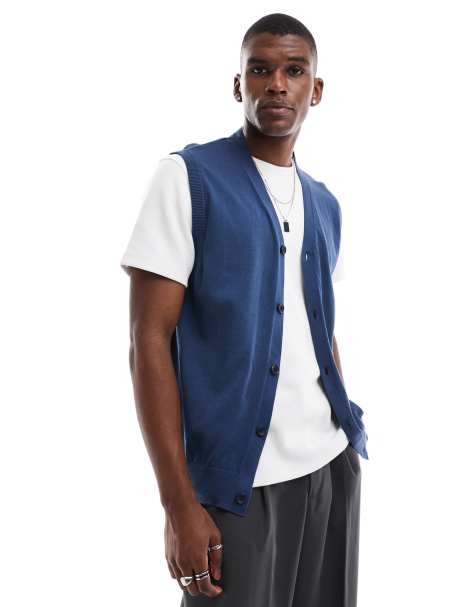 Threadbare knitted button up waistcoat in denim blue - view 1
