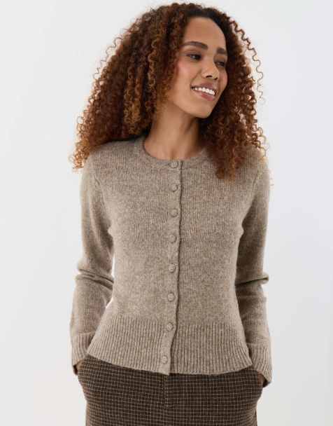 Threadbare Knitted cardigan with shoulder pads in beige - view 1