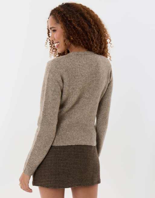Threadbare Knitted cardigan with shoulder pads in beige, 2 of 5