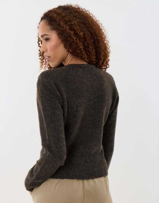 Threadbare Knitted cardigan with shoulder pads in chocolate brown, 2 of 4