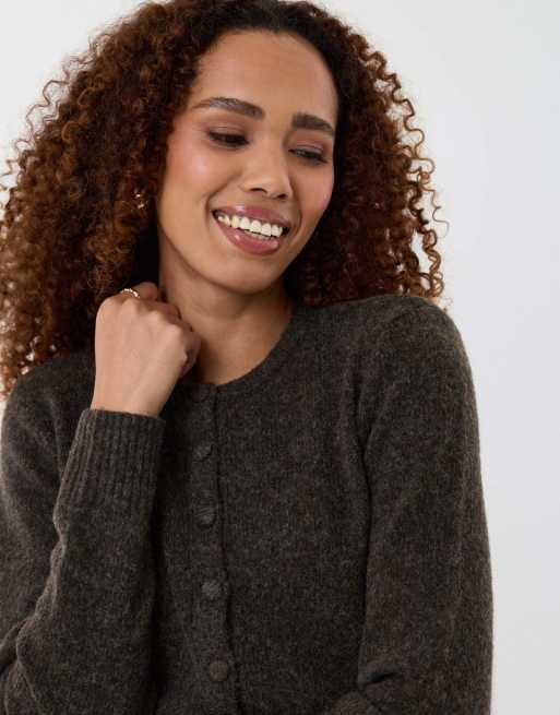 Threadbare Knitted cardigan with shoulder pads in chocolate brown, 3 of 4