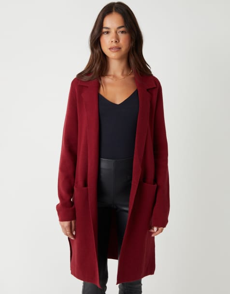 Threadbare Knitted coatigan in burgundy - view 1