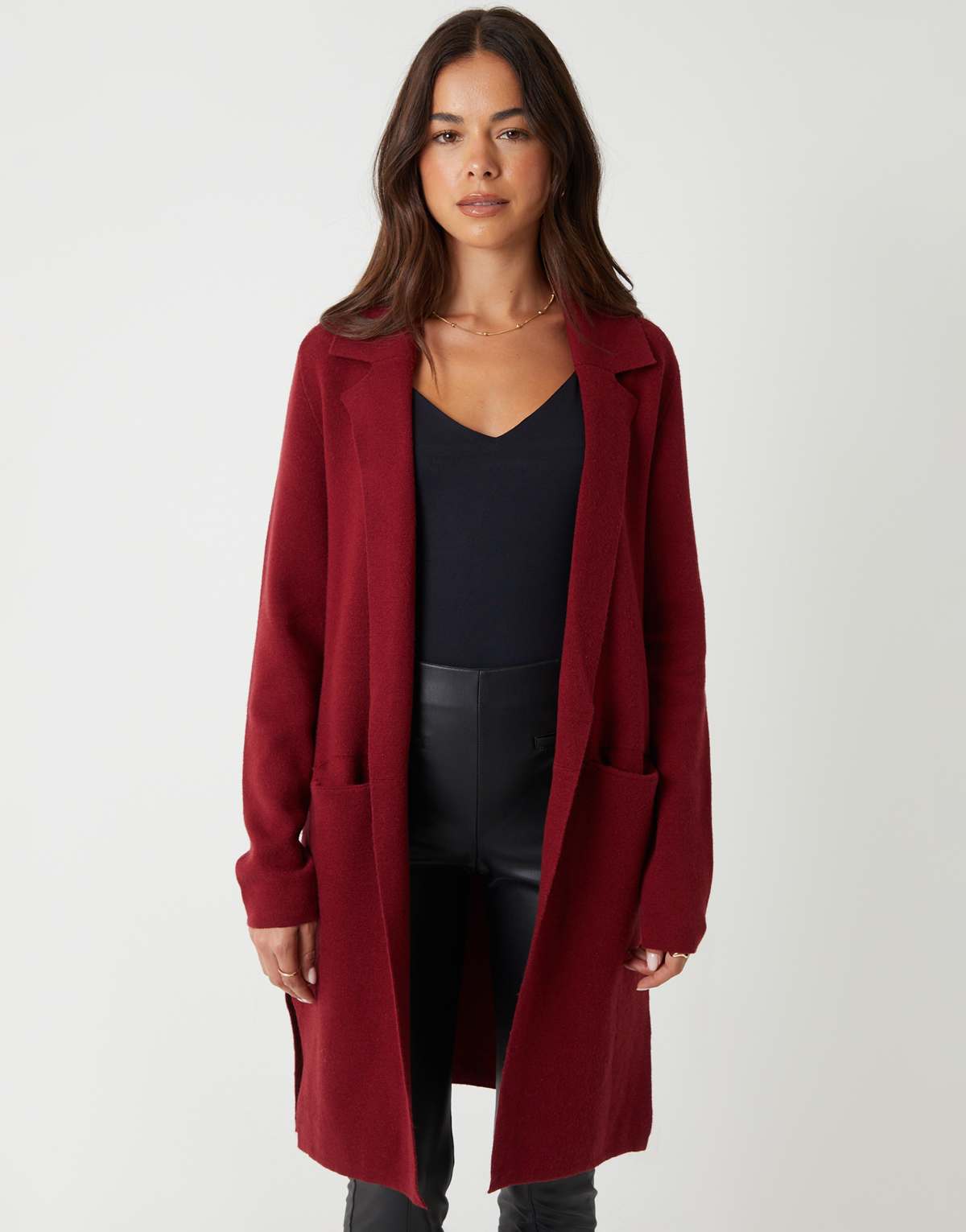 Threadbare Knitted coatigan in burgundy