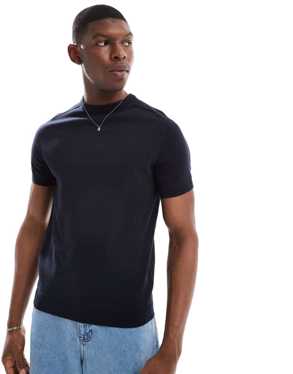 Threadbare knitted crew neck t-shirt in navy