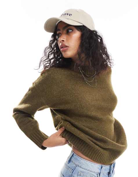 Threadbare knitted jumper in khaki - view 1