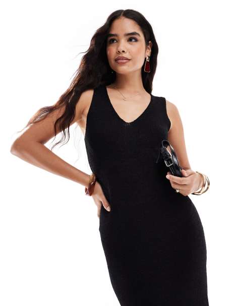 Threadbare knitted midi v-neck dress in black - view 1