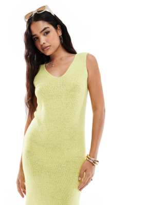 Threadbare Threadbare knitted midi v-neck dress in lime-Green