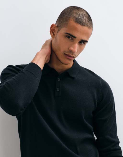 Threadbare knitted polo in black, 3 of 5