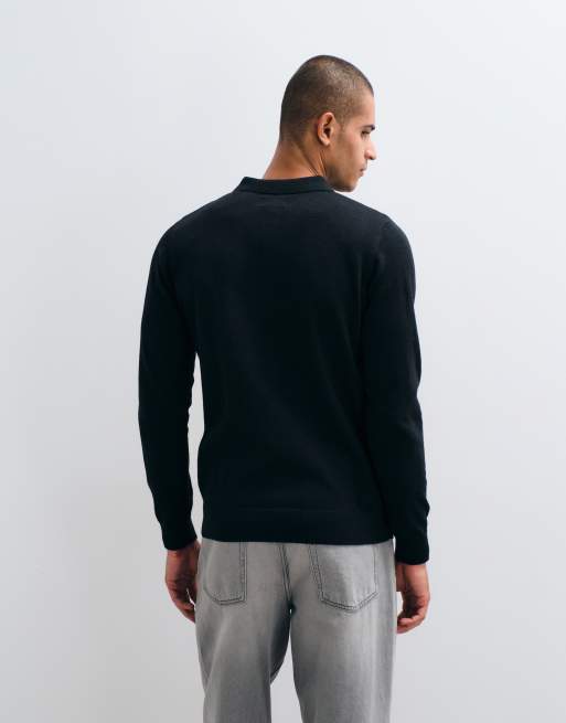 Threadbare knitted polo in black, 5 of 5
