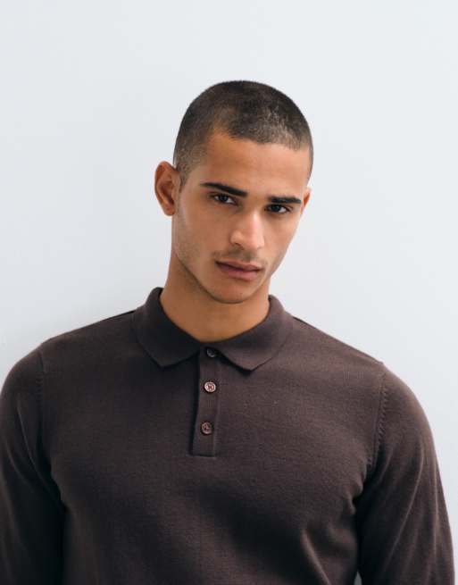 Threadbare knitted polo in chocolate brown, 2 of 5