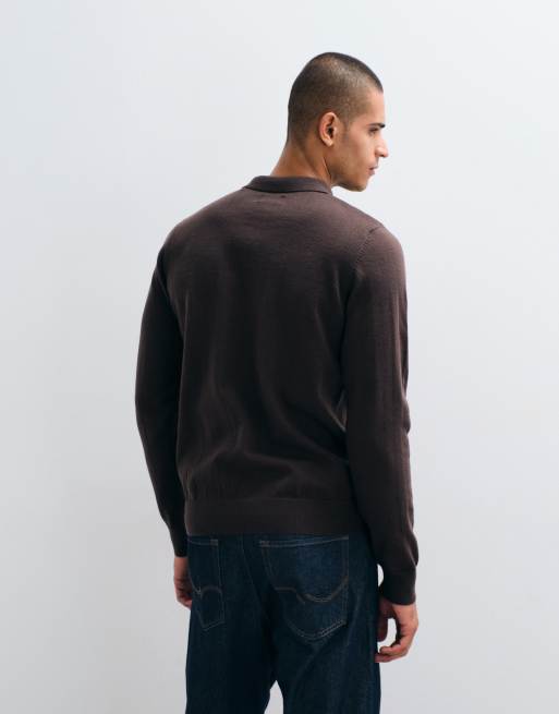 Threadbare knitted polo in chocolate brown, 3 of 5