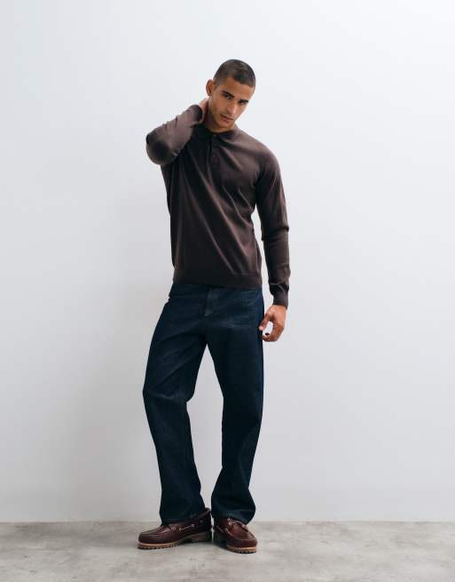 Threadbare knitted polo in chocolate brown, 4 of 5