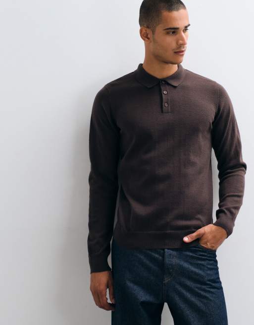 Threadbare knitted polo in chocolate brown, 5 of 5