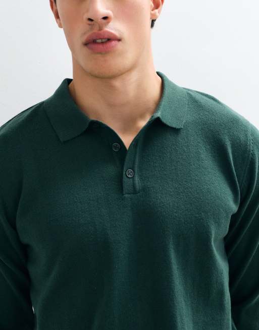 Threadbare knitted polo in dark green, 2 of 5