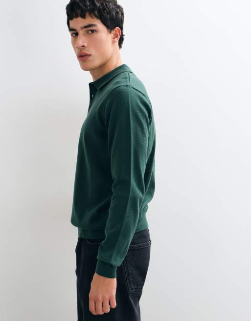 Threadbare knitted polo in dark green, 3 of 5