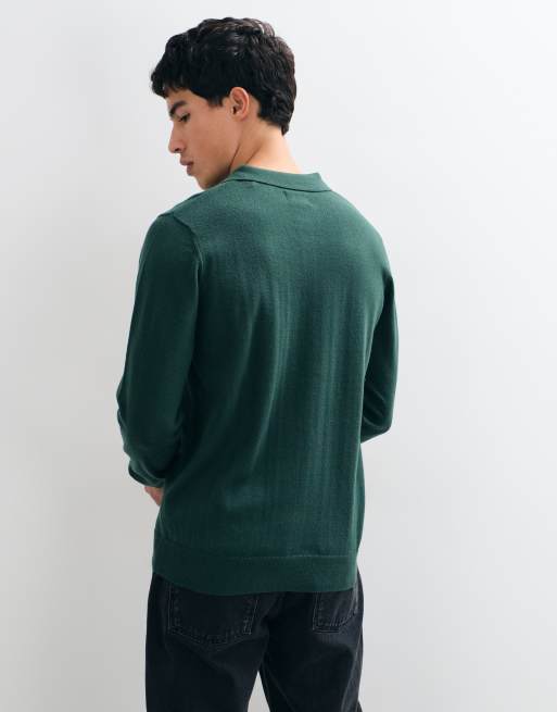 Threadbare knitted polo in dark green, 4 of 5