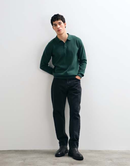Threadbare knitted polo in dark green, 5 of 5