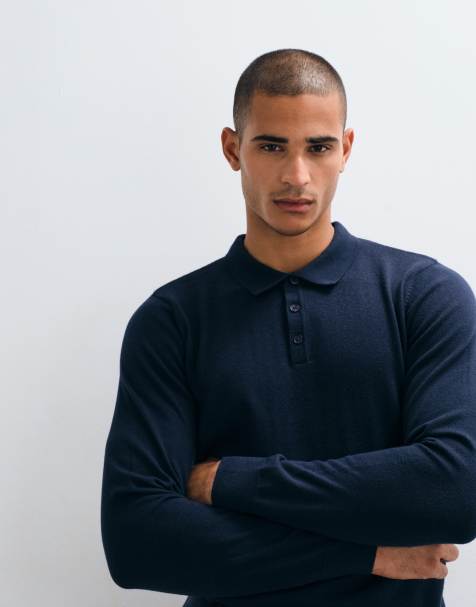 Threadbare knitted polo in navy - view 1