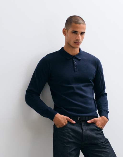 Threadbare knitted polo in navy, 2 of 5
