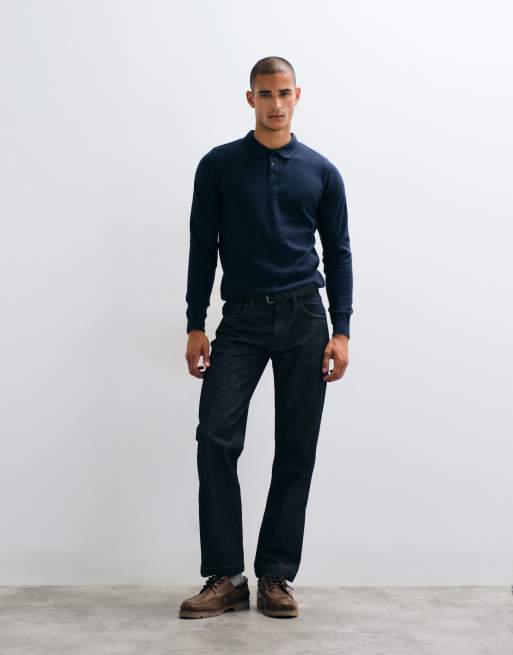 Threadbare knitted polo in navy, 3 of 5