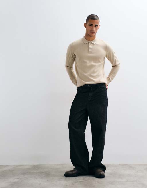 Threadbare knitted polo in stone, 3 of 5