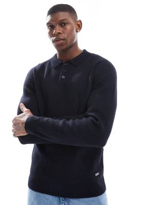 Threadbare knitted polo top in navy