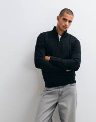 Threadbare knitted quarter zip jumper in black
