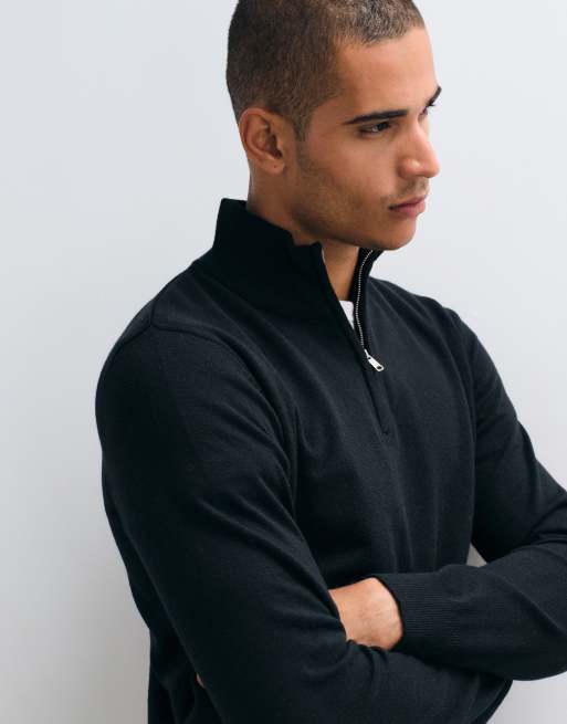 Threadbare knitted quarter zip jumper in black, 4 of 5
