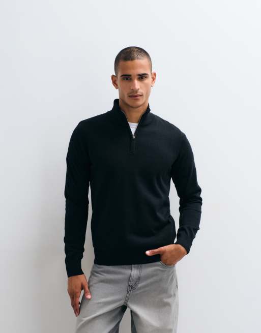 Threadbare knitted quarter zip jumper in black, 5 of 5
