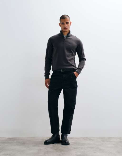 Threadbare knitted quarter zip jumper in charcoal, 2 of 5