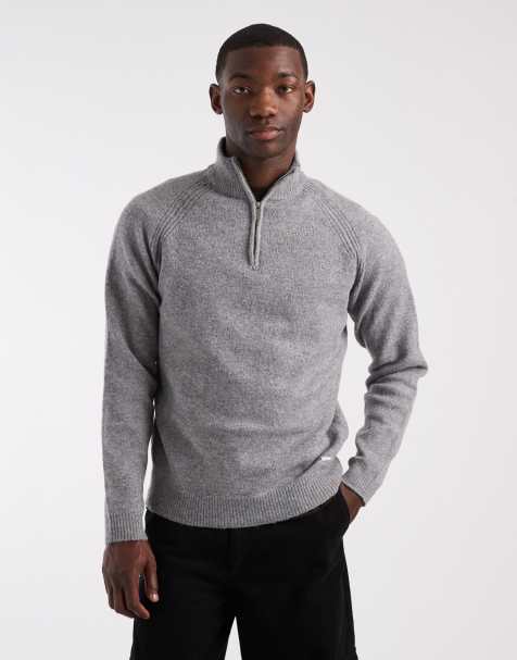 Threadbare knitted quarter zip jumper in light grey - view 1